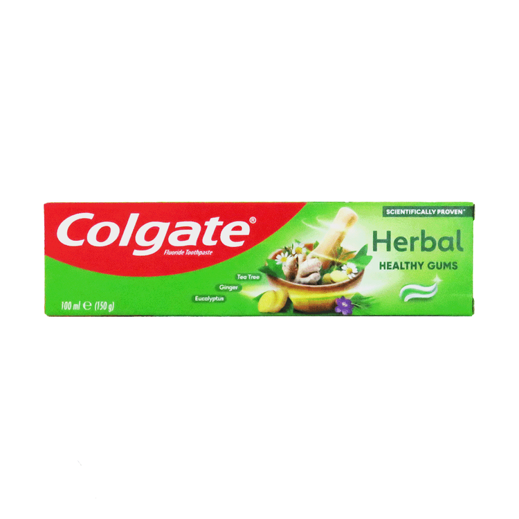 خمیر دندان سفید کننده کلگیت مدل Herbal با عصاره چای سبز، زنجبیل و اکالیپتوس، فلوراید، کاهش دهنده جرم، حجم 125